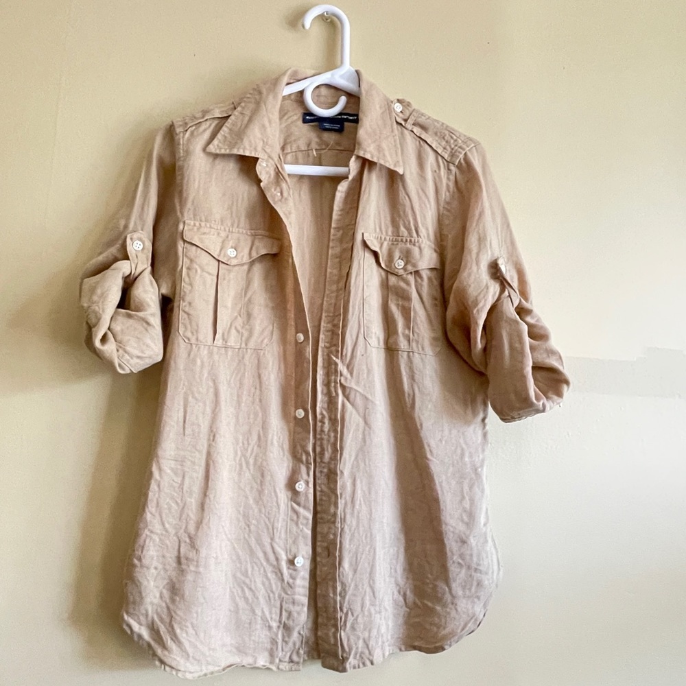 Ralph Lauren Roll-Tab-Sleeves Linen Shirt/Size-8